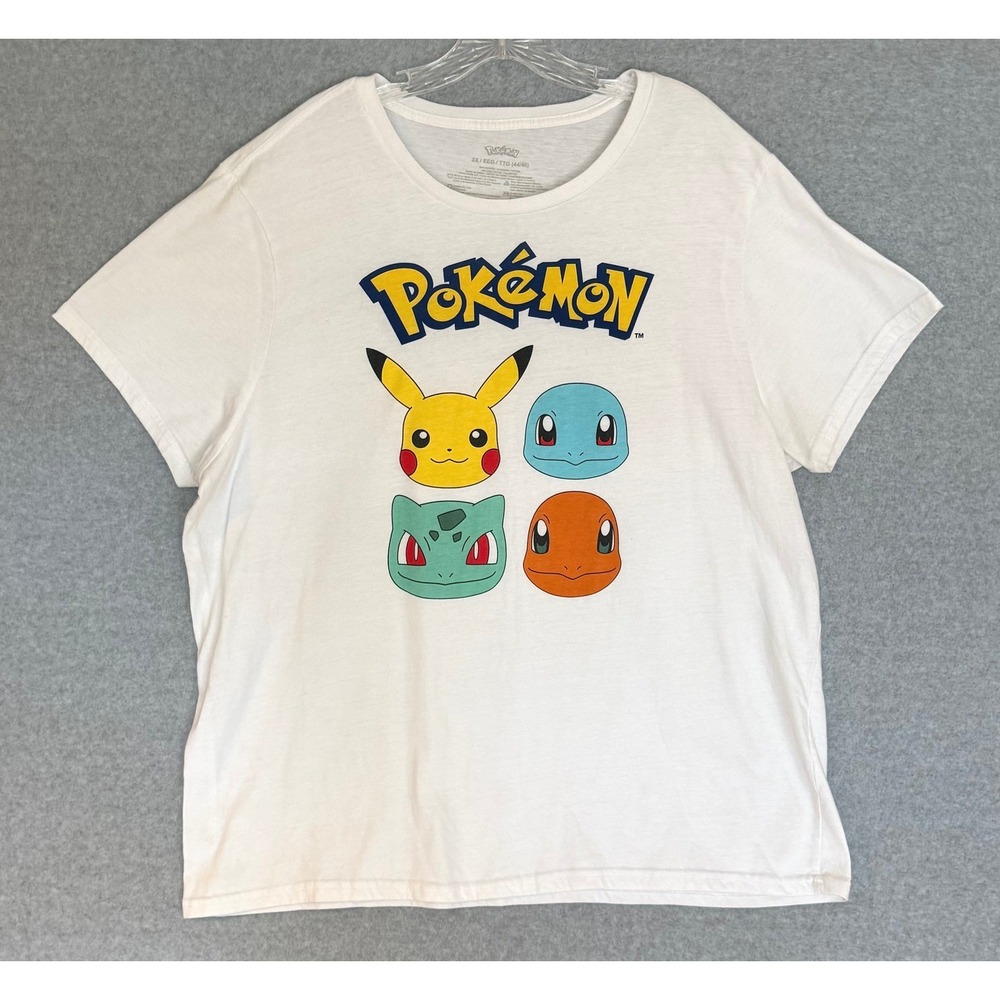 Pokemon Graphic Tee Women 2X White Pikachu Squirtle Bulbasaur Charmander Shirt